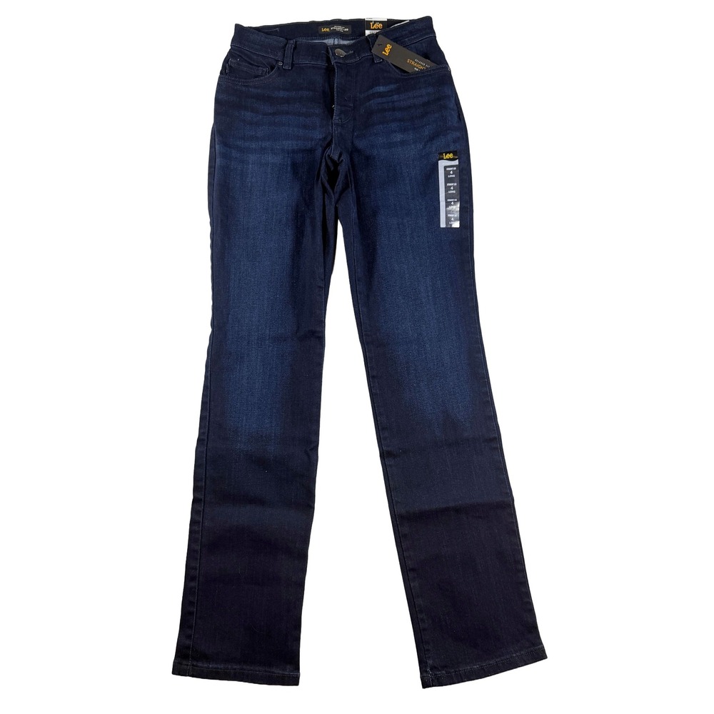 Lee Women Relaxed Fit Straight Leg Jeans Size 4 Long Niagara Dark Wash Denim NWT